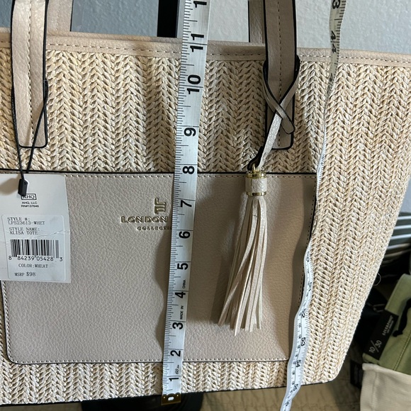 LONDON FOG Alisa Jute Straw Tote Handbag Cream Gold Tone Hardware NWT - Picture 9 of 14